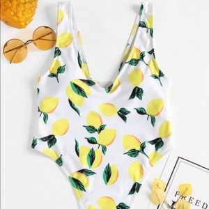 Lemon Print Thong Swimsuit - White S